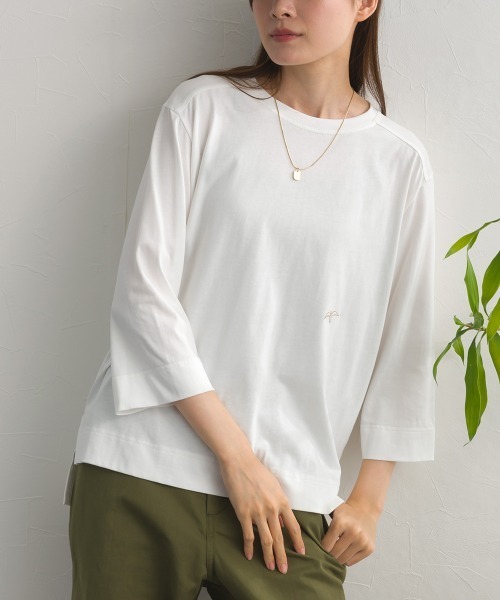 OMNES(オムネス)の「やわらかコットン6分袖刺繍ロンT(Tシャツ/カットソー・レディース・ホワイト/ブラック/パープル/レッド・FREE)」の9枚目の写真