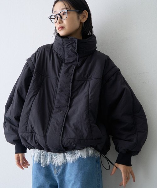 CIAOPANIC TYPY(チャオパニックティピー)の「∴【保温中綿・撥水】袖取り外し可能ショートモンスターパーカー(ブルゾン・レディース・ブラック/ブラウン/カーキ・ONE SIZE)」の5枚目の写真