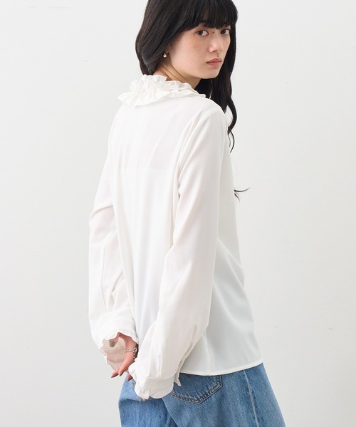 NOGLE（ノグル）の「【NOGLE/ノグル】フロントラッフルフリルシャツカーデ（カーディガン/ボレロ・レディース・ブラック/ホワイト・FREE）」の14枚目の写真
