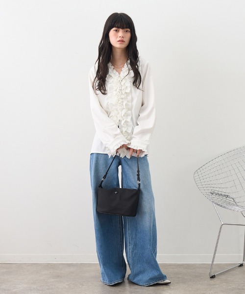 NOGLE（ノグル）の「【NOGLE/ノグル】フロントラッフルフリルシャツカーデ（カーディガン/ボレロ・レディース・ブラック/ホワイト・FREE）」の10枚目の写真