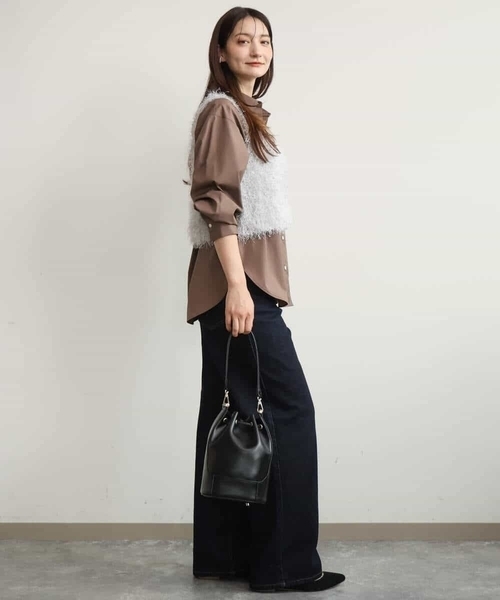 MK MICHEL KLEIN（エムケーミッシェルクラン）の「[洗える/前後2way]ラメフェザーヤーンニットジレ（ベスト・レディース・ネイビー/ライトグレー・38）」の16枚目の写真