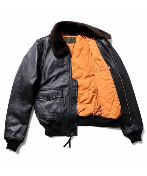 HOUSTON(ヒューストン)の「HOUSTON ヒューストン G-1 LEATHER JACKET G-1 ラムレザー ムートン フライトジャケット 本革 中綿入り(ライダースジャケット・メンズ・ブラック/ブラウン・44/42/40/38)」の4枚目の写真