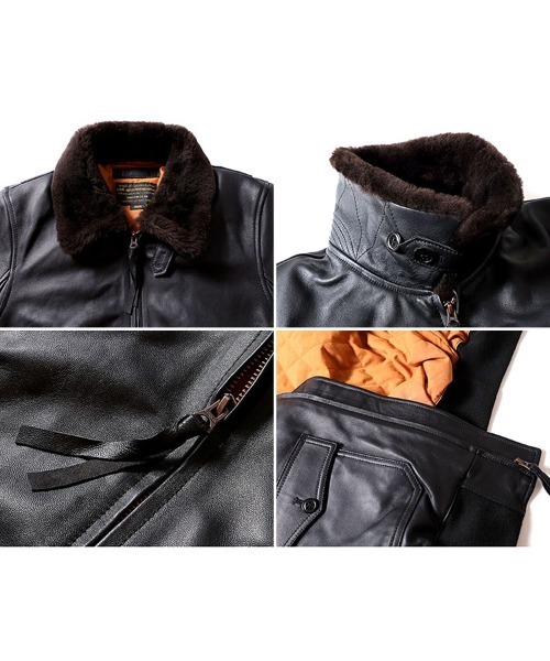 HOUSTON(ヒューストン)の「HOUSTON ヒューストン G-1 LEATHER JACKET G-1 ラムレザー ムートン フライトジャケット 本革 中綿入り(ライダースジャケット・メンズ・ブラック/ブラウン・44/42/40/38)」の5枚目の写真
