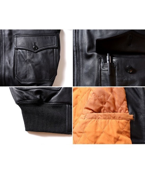 HOUSTON(ヒューストン)の「HOUSTON ヒューストン G-1 LEATHER JACKET G-1 ラムレザー ムートン フライトジャケット 本革 中綿入り(ライダースジャケット・メンズ・ブラック/ブラウン・44/42/40/38)」の6枚目の写真