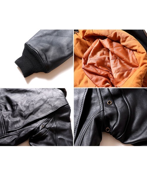 HOUSTON(ヒューストン)の「HOUSTON ヒューストン G-1 LEATHER JACKET G-1 ラムレザー ムートン フライトジャケット 本革 中綿入り(ライダースジャケット・メンズ・ブラック/ブラウン・44/42/40/38)」の7枚目の写真