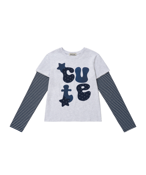 KKEEE(ケーケーイーイー)の「ジャストキュートレイヤード長袖Tシャツ(2カラー)(Tシャツ/カットソー・レディース・チャコール/ライトグレー・FREE)」の9枚目の写真