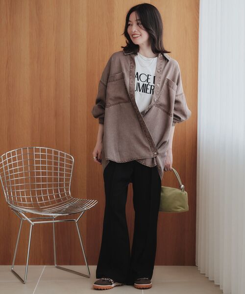 Green　Parks（グリーンパークス）の「アソートロゴTシャツ（Tシャツ/カットソー・レディース・杢グレー/チャコールグレー/オフホワイト/ベージュ・FREE）」の6枚目の写真