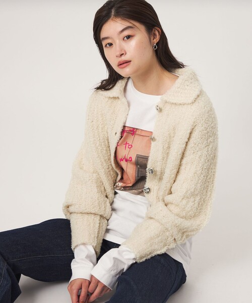 green label relaxing(グリーンレーベルリラクシング)の「<GLR_MINE>フェザー ニット カーディガン(カーディガン/ボレロ・レディース・オフホワイト/イエロー・FREE)」の2枚目の写真