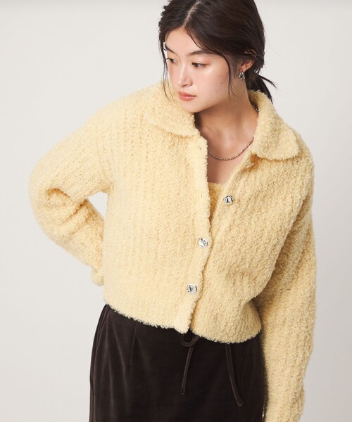 green label relaxing(グリーンレーベルリラクシング)の「<GLR_MINE>フェザー ニット カーディガン(カーディガン/ボレロ・レディース・オフホワイト/イエロー・FREE)」の1枚目の写真