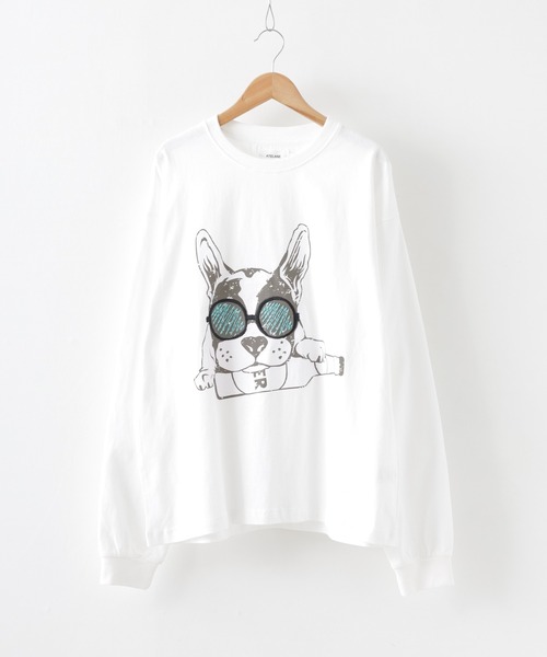 ATELANE(アテレーン)の「ATELANE /フレンチブルドッグロンTEE(Tシャツ/カットソー・メンズ・ブラック/オフホワイト・M/L)」の2枚目の写真
