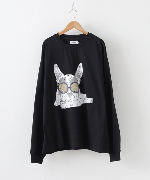ATELANE(アテレーン)の「ATELANE /フレンチブルドッグロンTEE(Tシャツ/カットソー・メンズ・ブラック/オフホワイト・M/L)」の1枚目の写真