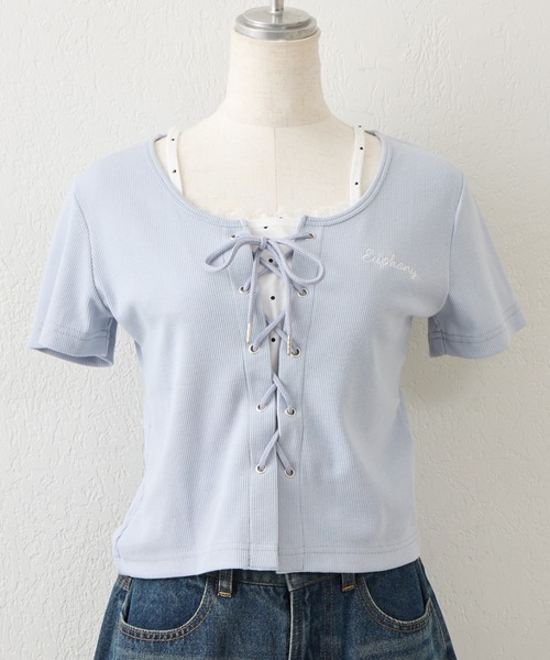 continuer de NICE CLAUP（コンティニューデナイスクラップ）の「レースＵＰドッキングプルオーバー（Tシャツ/カットソー・レディース・ブラウン/その他12/イエロー/サックスブルー・FREE）」の3枚目の写真