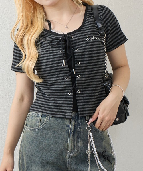 continuer de NICE CLAUP（コンティニューデナイスクラップ）の「レースＵＰドッキングプルオーバー（Tシャツ/カットソー・レディース・ブラウン/その他12/イエロー/サックスブルー・FREE）」の9枚目の写真