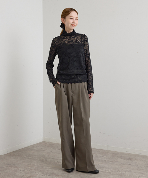 U by SPICK&SPAN(ユーバイスピックアンドスパン)の「ストレッチ起毛レースタートルプルオーバー(Tシャツ/カットソー・レディース・ホワイト/ブラック・FREE)」の9枚目の写真