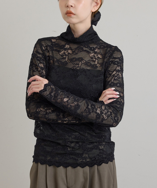 U by SPICK&SPAN(ユーバイスピックアンドスパン)の「ストレッチ起毛レースタートルプルオーバー(Tシャツ/カットソー・レディース・ホワイト/ブラック・FREE)」の13枚目の写真