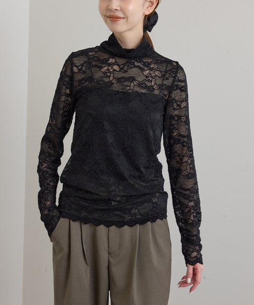 U by SPICK&SPAN(ユーバイスピックアンドスパン)の「ストレッチ起毛レースタートルプルオーバー(Tシャツ/カットソー・レディース・ホワイト/ブラック・FREE)」の15枚目の写真