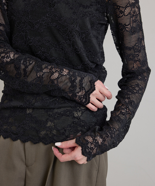 U by SPICK&SPAN(ユーバイスピックアンドスパン)の「ストレッチ起毛レースタートルプルオーバー(Tシャツ/カットソー・レディース・ホワイト/ブラック・FREE)」の16枚目の写真