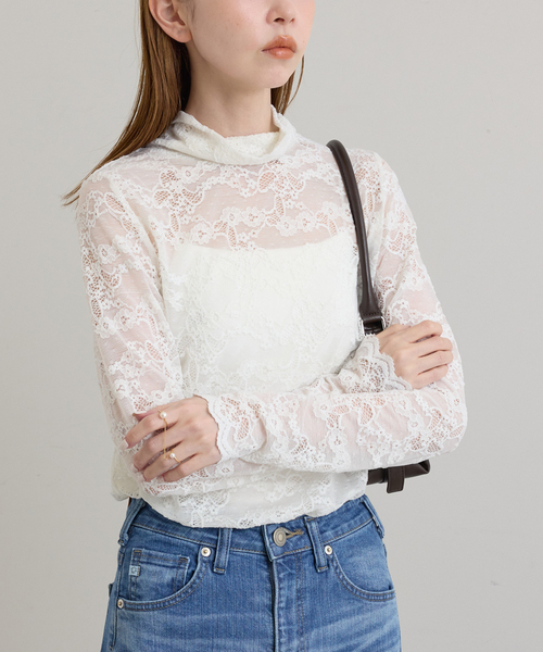 U by SPICK&SPAN(ユーバイスピックアンドスパン)の「ストレッチ起毛レースタートルプルオーバー(Tシャツ/カットソー・レディース・ホワイト/ブラック・FREE)」の21枚目の写真