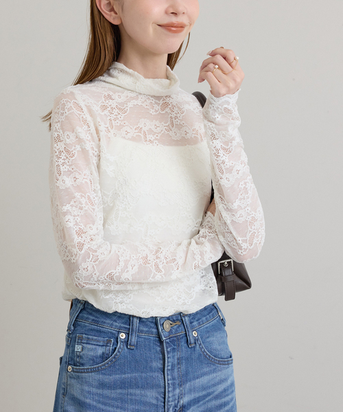 U by SPICK&SPAN(ユーバイスピックアンドスパン)の「ストレッチ起毛レースタートルプルオーバー(Tシャツ/カットソー・レディース・ホワイト/ブラック・FREE)」の22枚目の写真