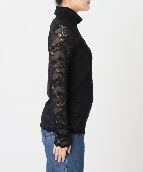 U by SPICK&SPAN(ユーバイスピックアンドスパン)の「ストレッチ起毛レースタートルプルオーバー(Tシャツ/カットソー・レディース・ホワイト/ブラック・FREE)」の3枚目の写真