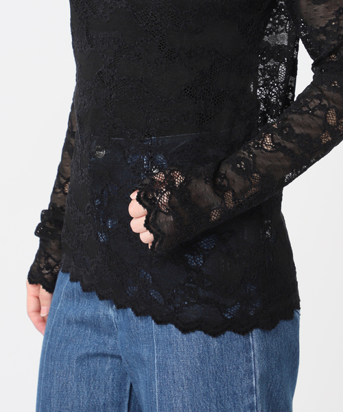 U by SPICK&SPAN(ユーバイスピックアンドスパン)の「ストレッチ起毛レースタートルプルオーバー(Tシャツ/カットソー・レディース・ホワイト/ブラック・FREE)」の5枚目の写真