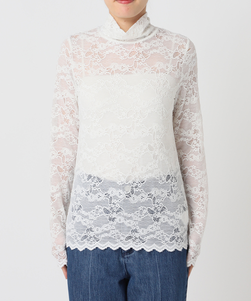 U by SPICK&SPAN(ユーバイスピックアンドスパン)の「ストレッチ起毛レースタートルプルオーバー(Tシャツ/カットソー・レディース・ホワイト/ブラック・FREE)」の7枚目の写真