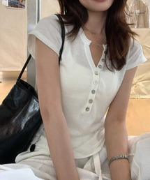 ニットトップス 半袖Vネックサマーニット
