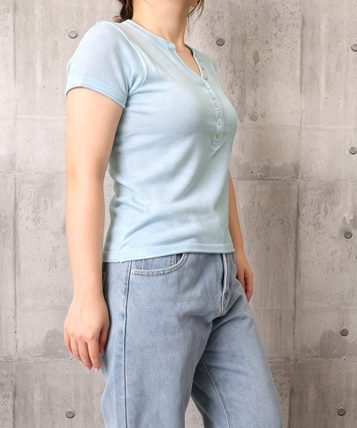 Miniministore(ミニミニストア)の「ニットトップス 半袖Vネックサマーニット(Tシャツ/カットソー・レディース・ライトブルー/グレー/ピンク/ブラック/ホワイト・FREE)」の21枚目の写真