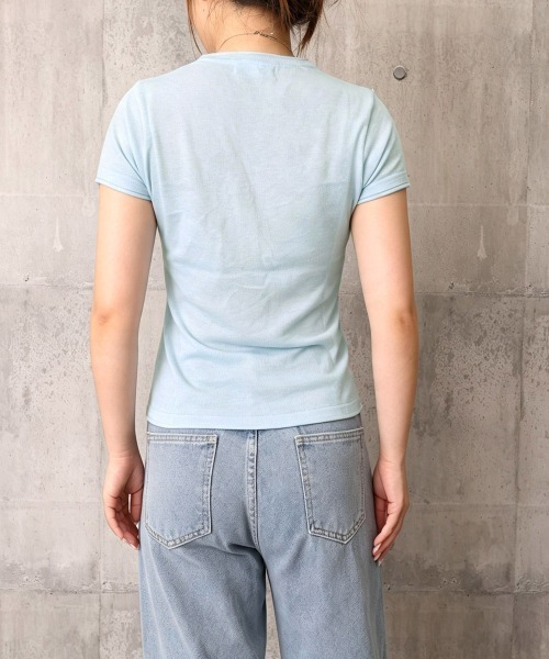 Miniministore(ミニミニストア)の「ニットトップス 半袖Vネックサマーニット(Tシャツ/カットソー・レディース・ライトブルー/グレー/ピンク/ブラック/ホワイト・FREE)」の22枚目の写真