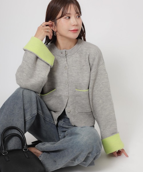 Riberry(リベリー)の「アルパカタッチ配色ラインニットカーディガン(カーディガン/ボレロ・レディース・ブラウン/ブラック/チャコールグレー/グレー/アイボリー・FREE)」の18枚目の写真