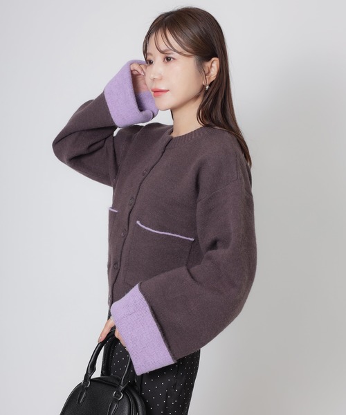 Riberry(リベリー)の「アルパカタッチ配色ラインニットカーディガン(カーディガン/ボレロ・レディース・ブラウン/ブラック/チャコールグレー/グレー/アイボリー・FREE)」の16枚目の写真
