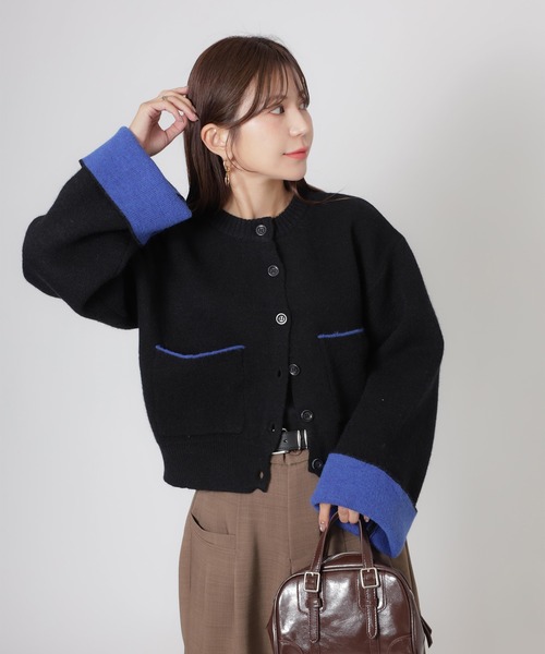 Riberry(リベリー)の「アルパカタッチ配色ラインニットカーディガン(カーディガン/ボレロ・レディース・ブラウン/ブラック/チャコールグレー/グレー/アイボリー・FREE)」の9枚目の写真