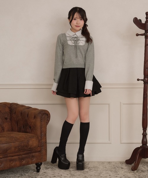 apres jour（アプレジュール）の「ダブルリボンシャツドッキングニット（ニット/セーター・レディース・グレー系その他/グレイッシュベージュ/ブラック・X-LARGE/FREE）」の14枚目の写真