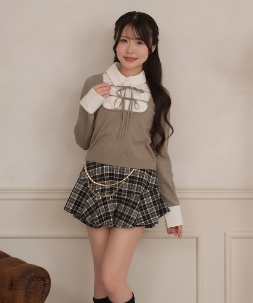 apres jour（アプレジュール）の「ダブルリボンシャツドッキングニット（ニット/セーター・レディース・グレー系その他/グレイッシュベージュ/ブラック・X-LARGE/FREE）」の17枚目の写真