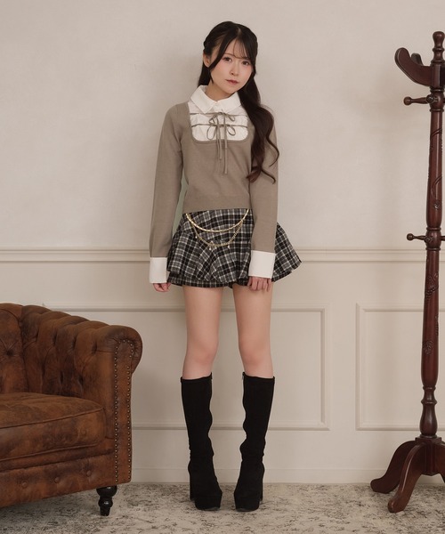 apres jour（アプレジュール）の「ダブルリボンシャツドッキングニット（ニット/セーター・レディース・グレー系その他/グレイッシュベージュ/ブラック・X-LARGE/FREE）」の19枚目の写真