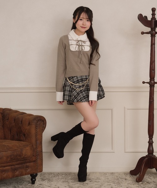 apres jour（アプレジュール）の「ダブルリボンシャツドッキングニット（ニット/セーター・レディース・グレー系その他/グレイッシュベージュ/ブラック・X-LARGE/FREE）」の20枚目の写真