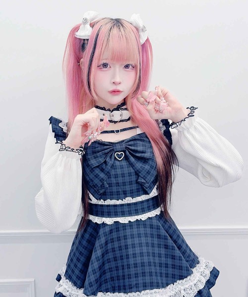 MA*RS(アメーバーマーズ)の「ハートチャームテープ×りぼんワンピース(ワンピース・レディース・ピンク/ネイビー/ブラック・FREE)」の11枚目の写真