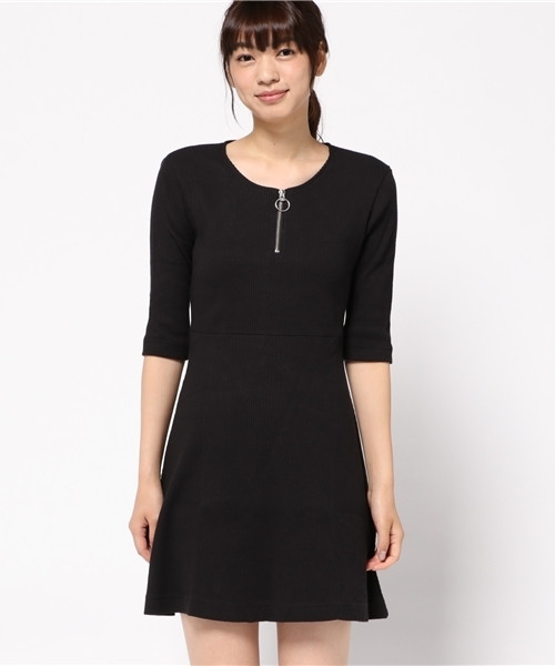 WEGO（ウィゴー）の「WEGO/ハーフZIPリブ5分袖ワンピース（ワンピース・レディース・カーキ/ワイン/ブラック・FREE）」の4枚目の写真
