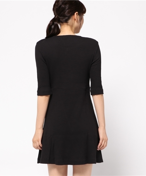 WEGO（ウィゴー）の「WEGO/ハーフZIPリブ5分袖ワンピース（ワンピース・レディース・カーキ/ワイン/ブラック・FREE）」の6枚目の写真