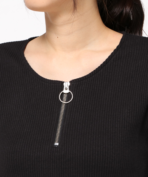 WEGO（ウィゴー）の「WEGO/ハーフZIPリブ5分袖ワンピース（ワンピース・レディース・カーキ/ワイン/ブラック・FREE）」の8枚目の写真