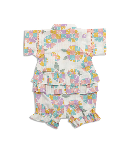 apres les cours（アプレレクール）の「女の子タイル花柄甚平ロンパス（浴衣・キッズ・ネイビー/オフホワイト・70/80）」の3枚目の写真