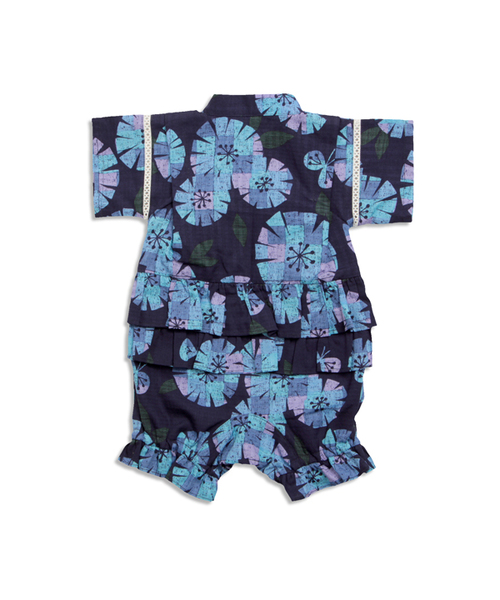 apres les cours（アプレレクール）の「女の子タイル花柄甚平ロンパス（浴衣・キッズ・ネイビー/オフホワイト・70/80）」の4枚目の写真