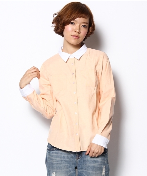 WEGO（ウィゴー）の「クレリックムジシャツ（シャツ/ブラウス・レディース・ホワイト/ブルー/サックスブルー/ライトピンク・FREE）」の4枚目の写真