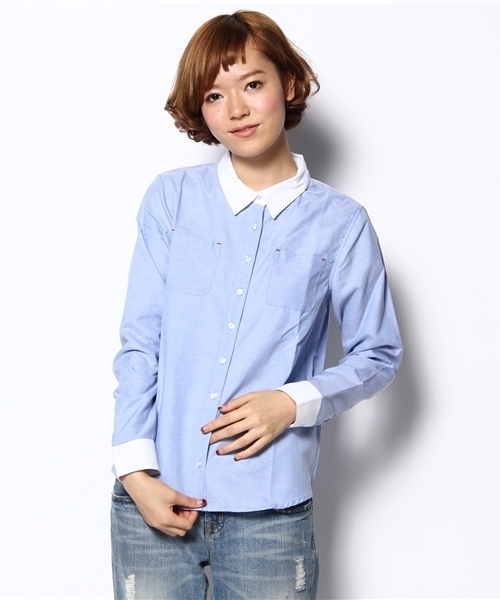 WEGO（ウィゴー）の「クレリックムジシャツ（シャツ/ブラウス・レディース・ホワイト/ブルー/サックスブルー/ライトピンク・FREE）」の3枚目の写真