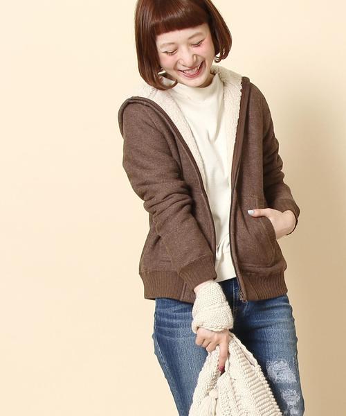 coen（コーエン）の「裏ボアジップパーカー（パーカー・レディース・グレー/ブラウン/ネイビー・MEDIUM/LARGE）」の3枚目の写真