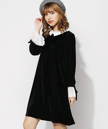 Spinns スピンズ の ベロア素材袖レースレトロワンピース ワンピース Wear