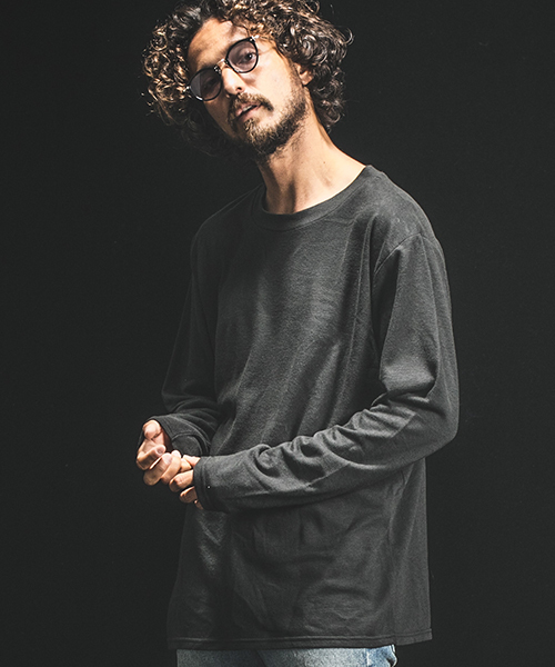 Jih Nunc（ジーヌンク）の「mlt2355-ミニパイルロングスリーブカットソー（Tシャツ/カットソー・メンズ・ブラック/グレー/ライトベージュ・S/M/L）」の2枚目の写真