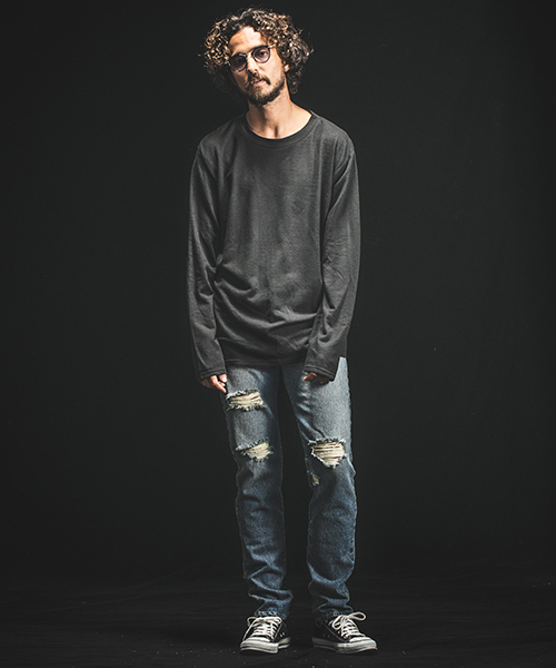 Jih Nunc（ジーヌンク）の「mlt2355-ミニパイルロングスリーブカットソー（Tシャツ/カットソー・メンズ・ブラック/グレー/ライトベージュ・S/M/L）」の4枚目の写真