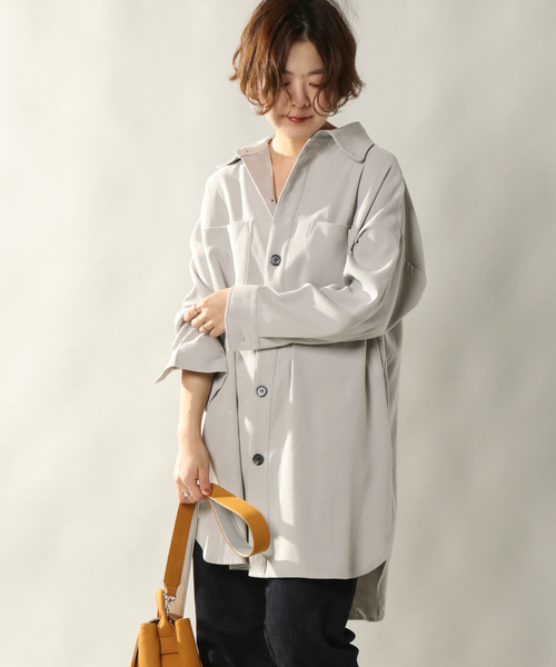 notch.（ノッチ）の「ツイルロングシャツ（シャツ/ブラウス・レディース・ライトグレー/ブラック/ブラウン/ブルー・M）」の2枚目の写真