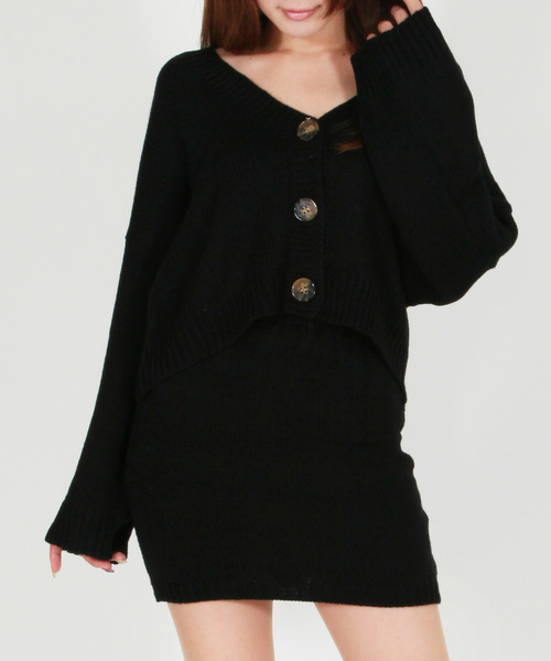 Julia Boutique（ジュリアブティック）の「2点セット・ゆるカーディガンローゲージニットスカートセットアップ/510205（ニット/セーター・レディース・ブラック/グレー/マスタード/ベージュ/ボルドー/モカ/グレー系その他/ブラック系その他2/ブルー系その他2/ベージュ系その他/ブルー系その他/グレー系その他2/イエロー系その他/イエロー系その他2/ブラウン系その他2/ベージュ系その他2/レッド系その他/レッド系その他2/ブラウン系その他/ブラック系その他/パープル系その他2/ピンク系その他2/パープル系その他/ピンク系その他・ONE）」の2枚目の写真